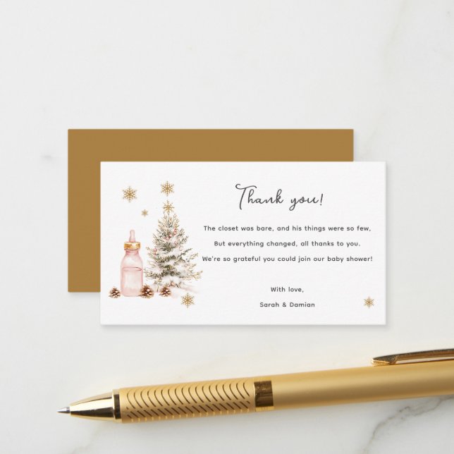 Carte D'accompagnement Merci Baby shower d'hiver (Devant/Arrière en situation)
