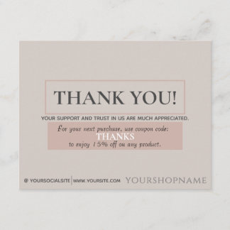 Carte D'accompagnement Merci beige doux classique pour votre commande
