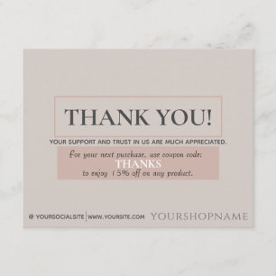 Carte D'accompagnement Merci beige doux et doux pour votre commande