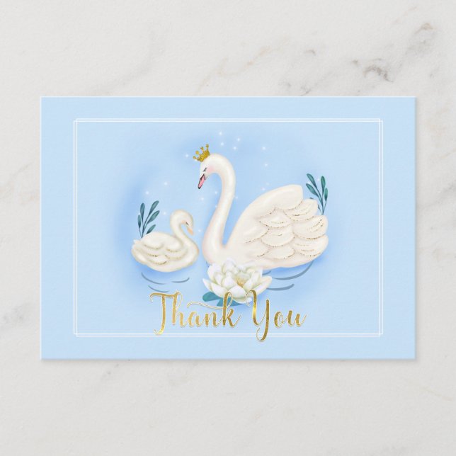 Carte D'accompagnement Merci bleu de baby shower d'or d'étang de cygne (Devant)