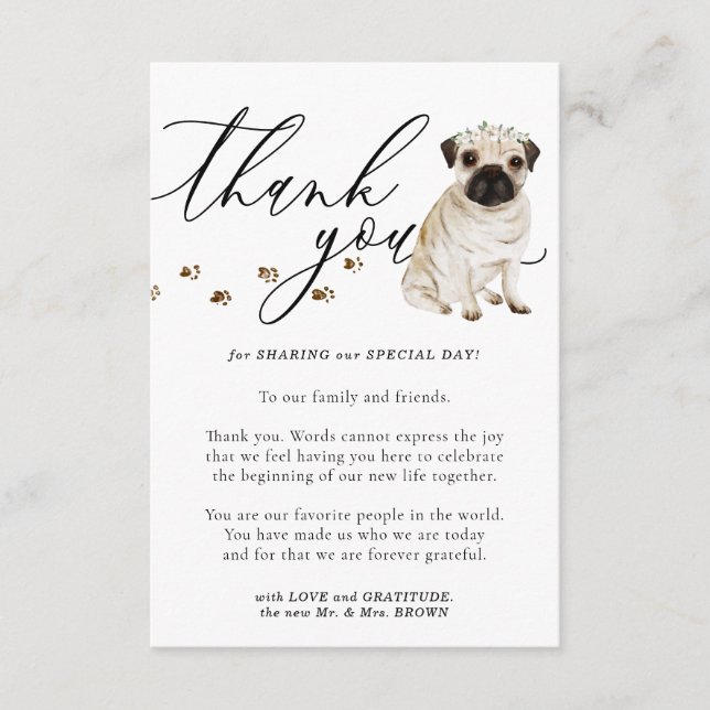 Carte D'accompagnement Merci Carlin chiot Mariage chien (Devant)