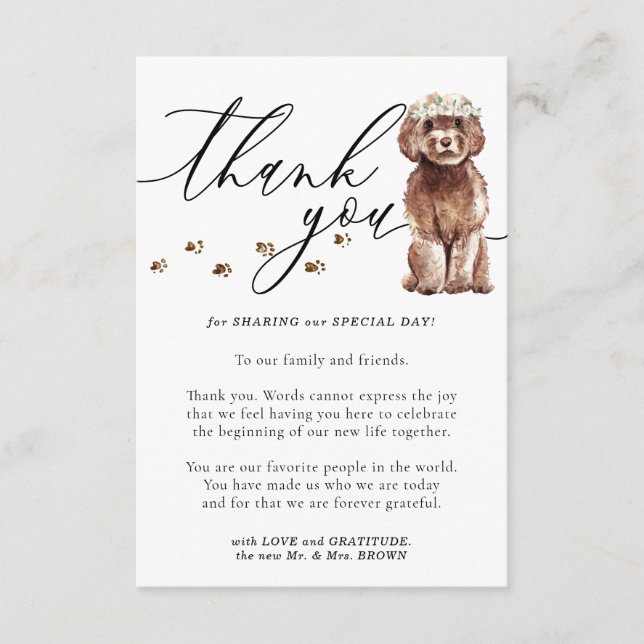 Carte D'accompagnement Merci Cavalier Caniche marron chiot mariage (Devant)