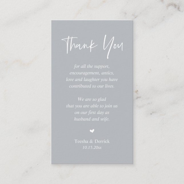 Carte D'accompagnement Merci chaleureux mariage, Pastel Chill Grey (Devant)