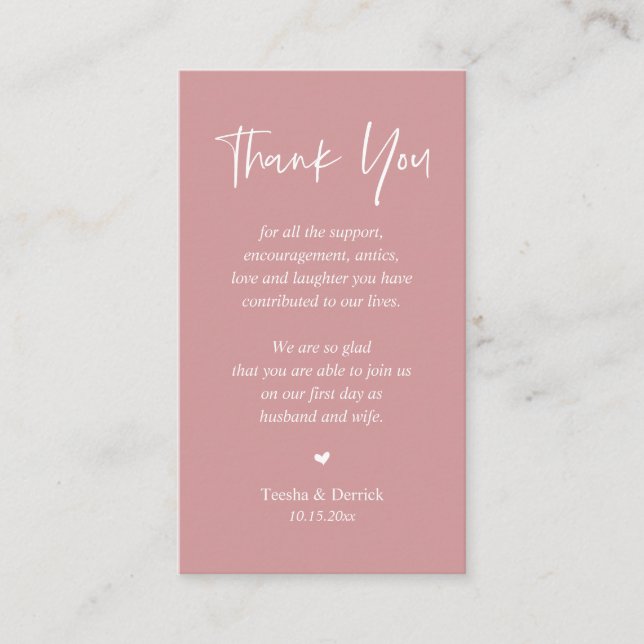 Carte D'accompagnement Merci chaleureux mariage, Pastel Dusty Rose (Devant)