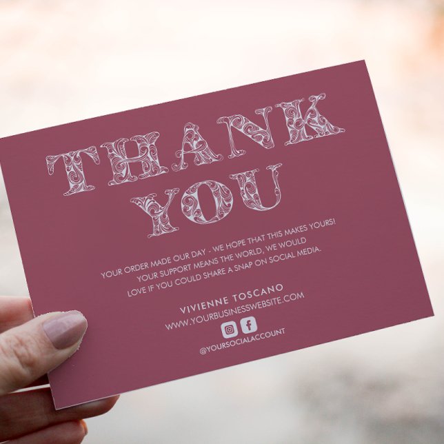 Carte D'accompagnement Merci D'AFFAIRES ÉLÉGANT SWIRL LOGO ROSE BLANC (Créateur téléchargé)