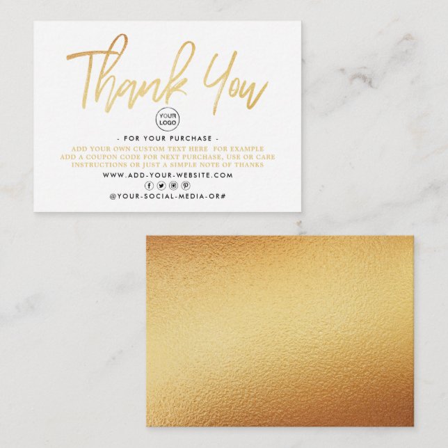 Carte D'accompagnement Merci d'affaires moderne Gold Foil (Devant / Derrière)