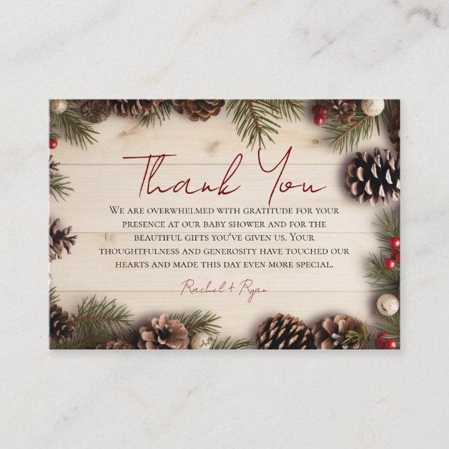Carte D'accompagnement Merci de bois de pin de Noël (Devant)