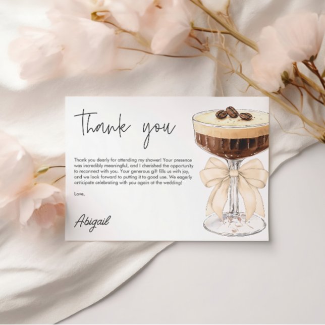 Carte D'accompagnement Merci de Fête des mariées Bow Espresso Martini (Bow Espresso Martini Bridal Shower Thank You Enclosure Card)