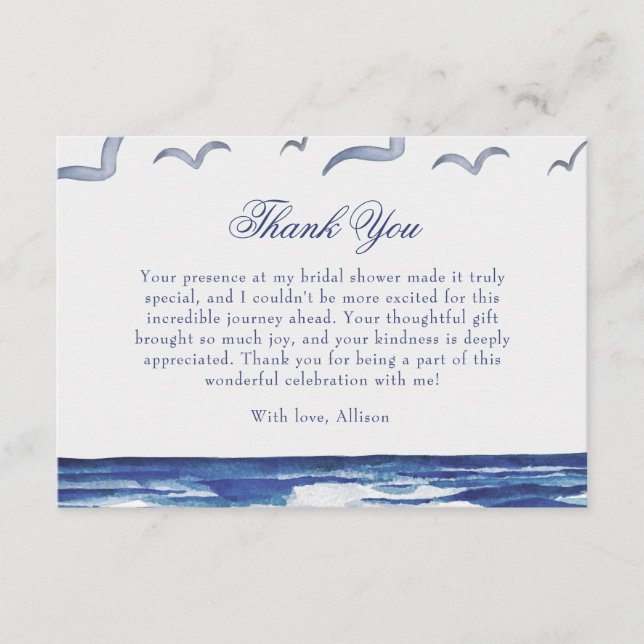 Carte D'accompagnement Merci de Fête des mariées de la mer marine bleu (Devant)