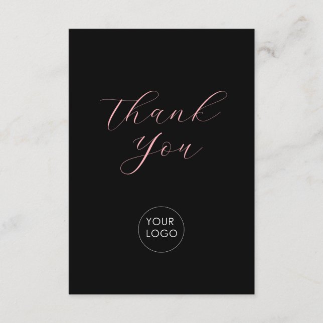 Carte D'accompagnement Merci de script du logo de l'entreprise rose noire (Devant)