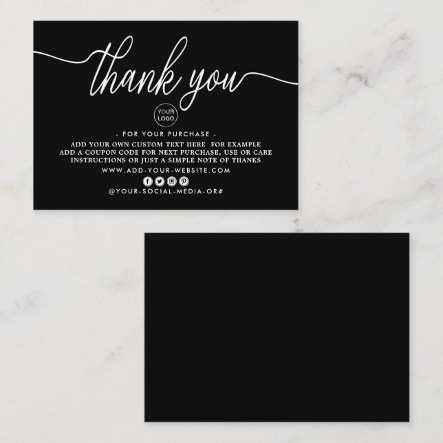 Carte D'accompagnement Merci d'entreprise à script simple (Devant / Derrière)