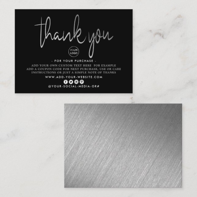 Carte D'accompagnement Merci d'entreprise moderne Silver Foil (Devant / Derrière)