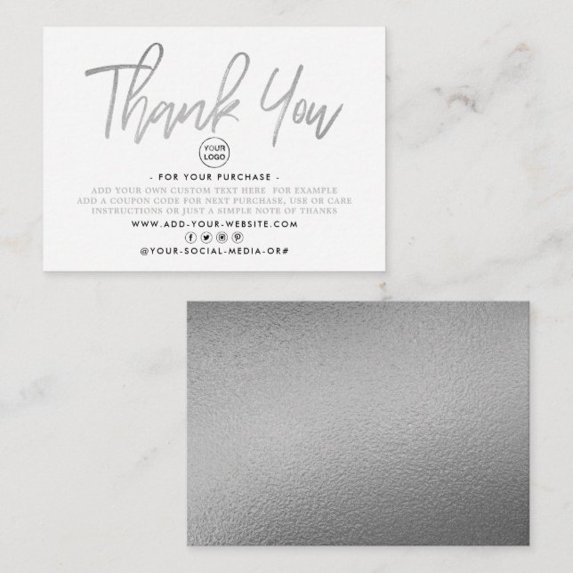 Carte D'accompagnement Merci d'entreprise moderne Silver Foil (Devant / Derrière)