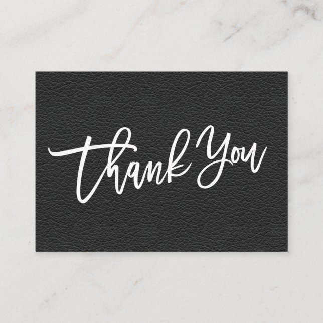 Carte D'accompagnement Merci en cuir noir écrit à la main client (Devant)