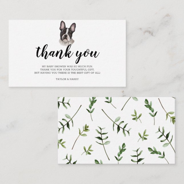 Carte D'accompagnement Merci French Bulldog Frenchie Pup Baby shower (Devant / Derrière)