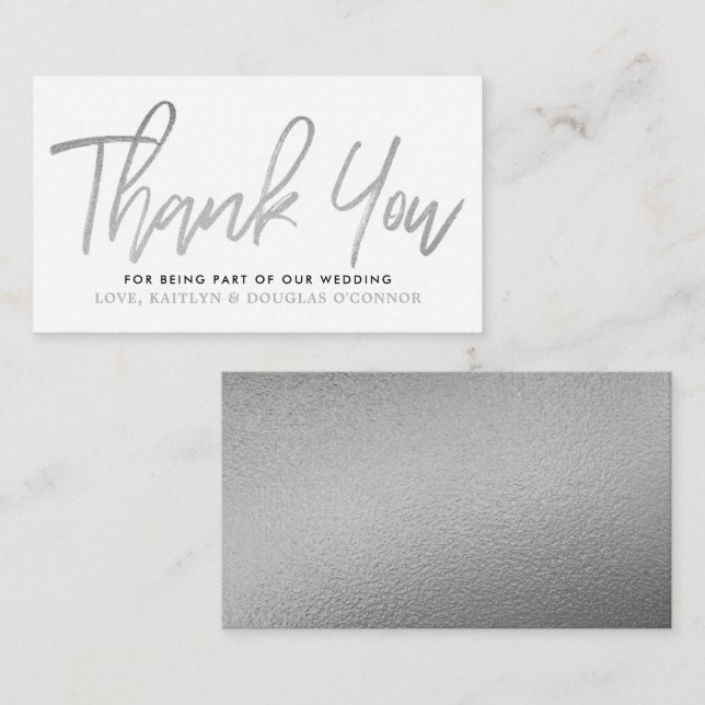 Carte D'accompagnement Merci Mariage de script Silver moderne (Devant / Derrière)
