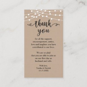 Carte D'accompagnement Merci mariage, Luminaires Rustiques À Cordes Kraft