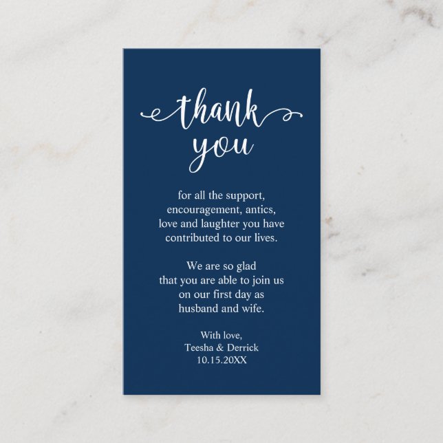 Carte D'accompagnement Merci mariage, moderne simple Rustique bleu marine (Devant)