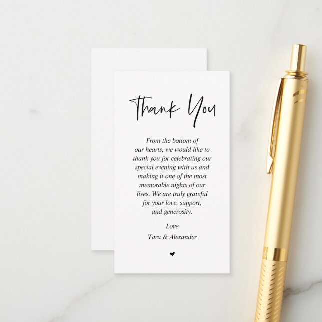 Carte D'accompagnement Merci mariage, noir et blanc (Devant/Arrière en situation)