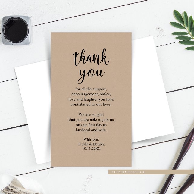 Carte D'accompagnement Merci mariage, Russe moderne Brown Kraft Enclo (Wedding Thank you, Modern Rustic Brown Kraft Enclosure Card for your guests attended your big day.)