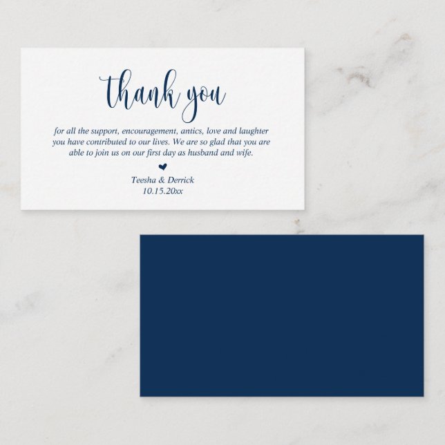 Carte D'accompagnement Merci mariage, Script moderne, Bleu de marine clas (Devant / Derrière)