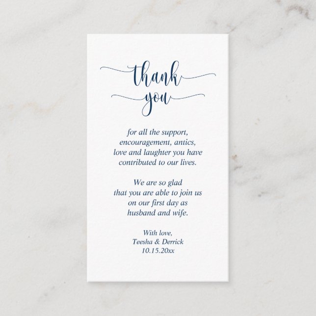 Carte D'accompagnement Merci mariage, Script moderne, Bleu de marine clas (Devant)