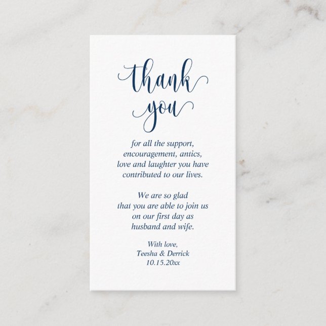 Carte D'accompagnement Merci mariage, Script moderne, Bleu de marine clas (Devant)