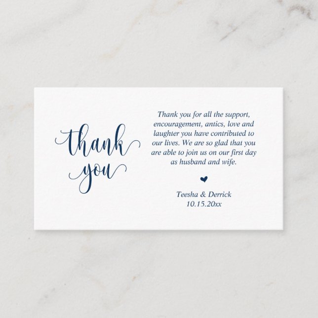 Carte D'accompagnement Merci mariage, Script moderne, Bleu de marine clas (Devant)