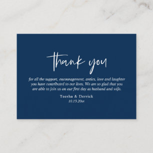 Carte D'accompagnement Merci mariage, Script simple moderne Marine bleu