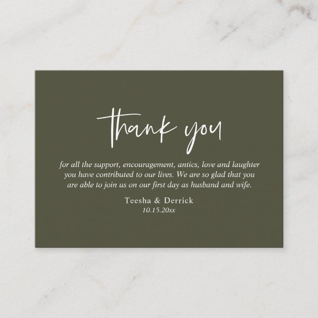 Carte D'accompagnement Merci mariage, Script simple moderne, Olive (Devant)