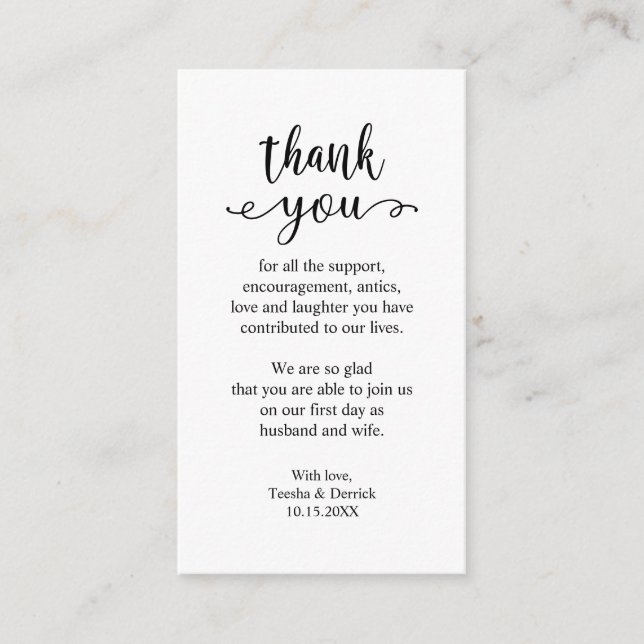 Carte D'accompagnement Merci mariage, Simple Rustique Moderne (Devant)