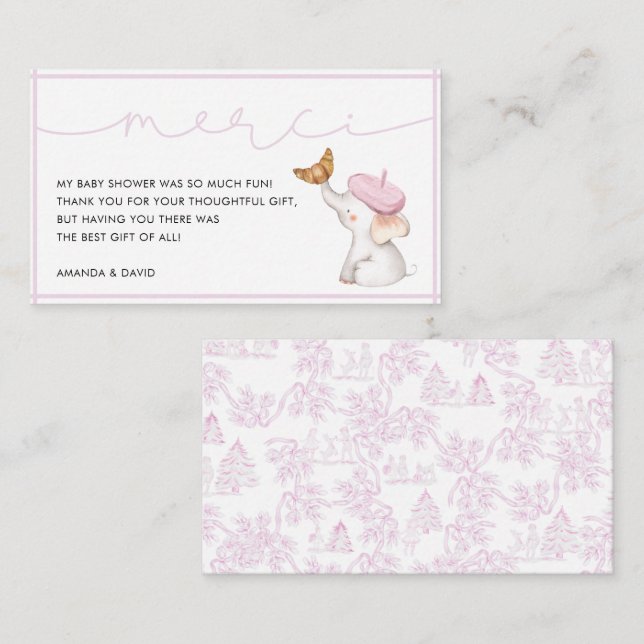 Carte D'accompagnement Merci Merci Baby shower fille rose française (Devant / Derrière)