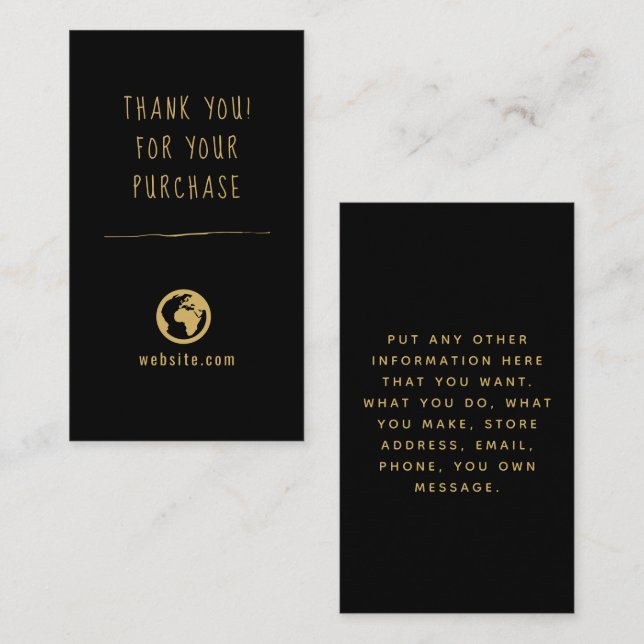 Carte D'accompagnement Merci pour votre commande fun or et noir (Devant / Derrière)