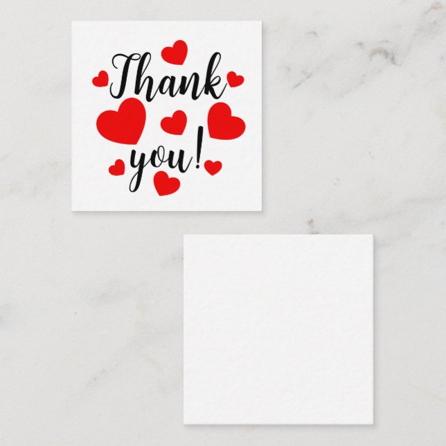 Carte D'accompagnement Merci Red Hearts (Devant / Derrière)