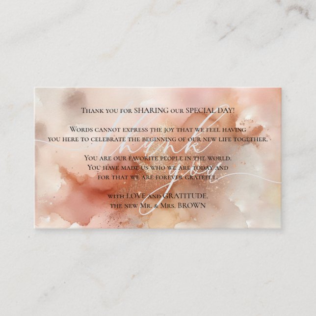Carte D'accompagnement Merci rose d'aquarelle dorée (Devant)