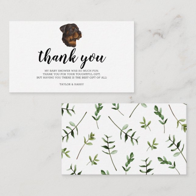 Carte D'accompagnement Merci Rottweiler Baby shower allemand de chiot (Devant / Derrière)