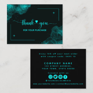 Carte D'accompagnement Merci Vert Turquoise Pour Votre Commande