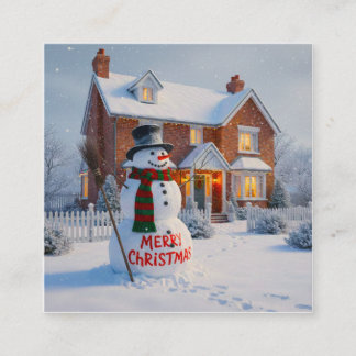 CARTE D'ACCOMPAGNEMENT MERRY CHRISTMAS BIG SNOWMAN WINTER SCENE