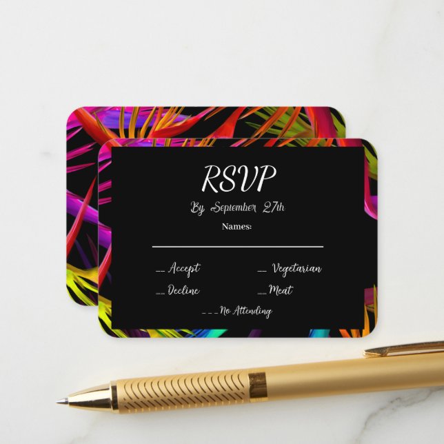 Carte D'accompagnement Messy Tropical Garden Noir RSVP (Devant/Arrière en situation)