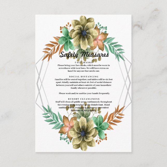 Carte D'accompagnement Mesure de sécurité florale à l'aquarelle jaune et  (Devant)