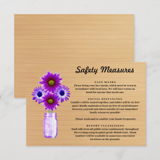 Carte D'accompagnement Mesure de sécurité pour pot en verre Mason à fleur (Devant / Derrière)