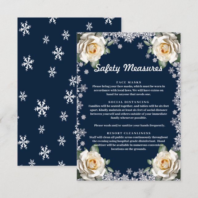 Carte D'accompagnement Mesures de sécurité de Noël flocon de neige roses  (Devant / Derrière)