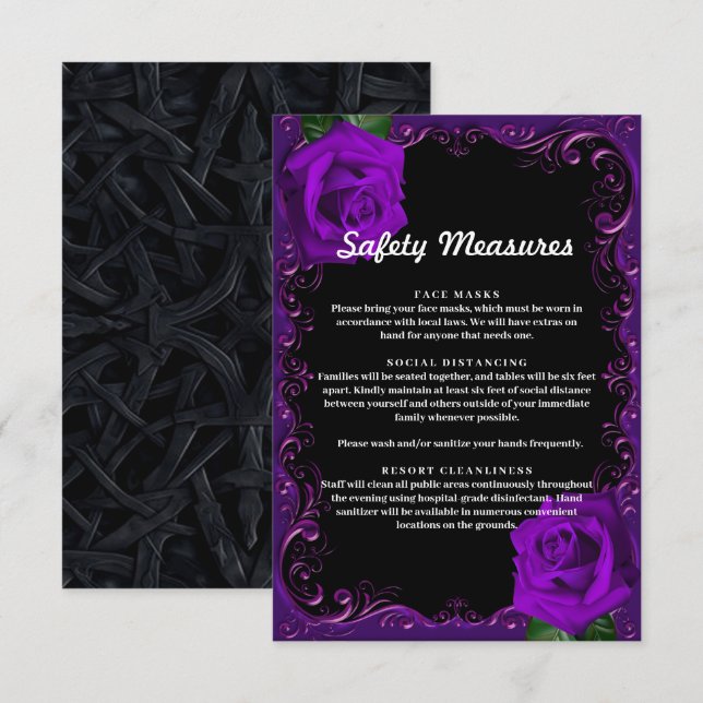 Carte D'accompagnement Mesures de sécurité des roses violettes gothiques  (Devant / Derrière)