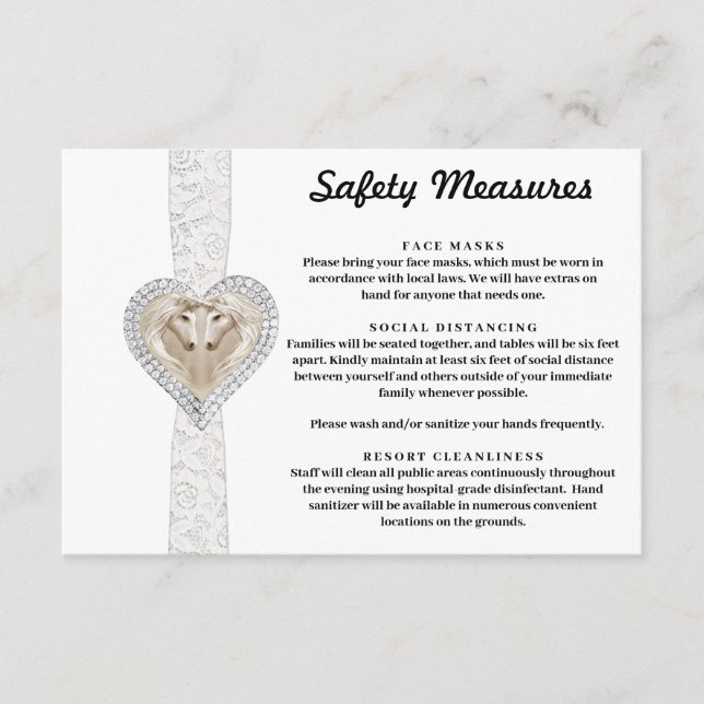 Carte D'accompagnement Mesures de sécurité en dentelle blanche Licorne (Devant)