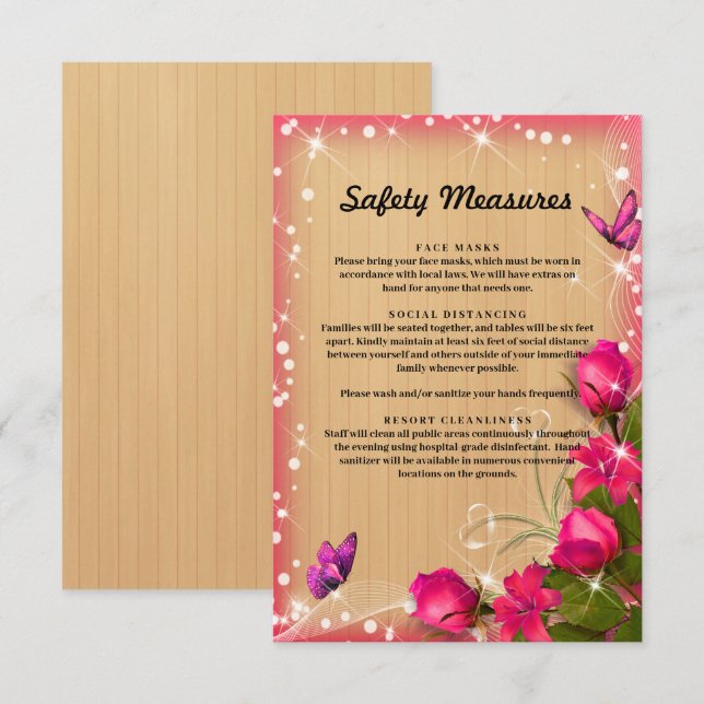 Carte D'accompagnement Mesures de sécurité papillon floral rose en bois r (Devant / Derrière)