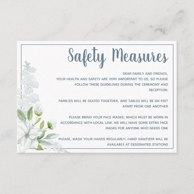Carte D'accompagnement Mesures de sécurité pour les fleurs blanches roman (Devant)