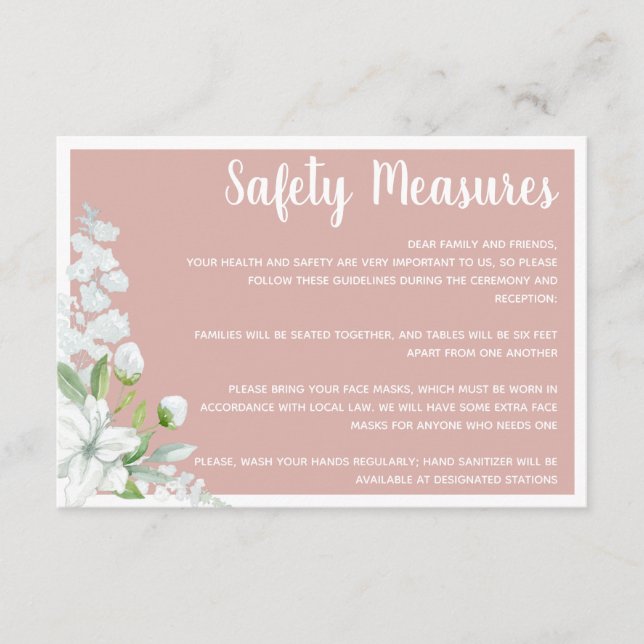 Carte D'accompagnement Mesures de sécurité pour les fleurs blanches roman (Devant)