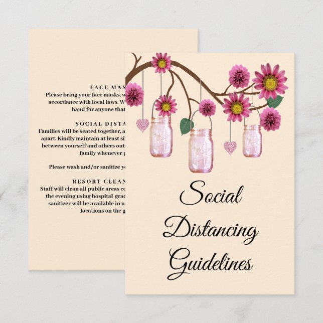Carte D'accompagnement Mesures de sécurité pour pot Mason aux fleurs rose (Devant / Derrière)