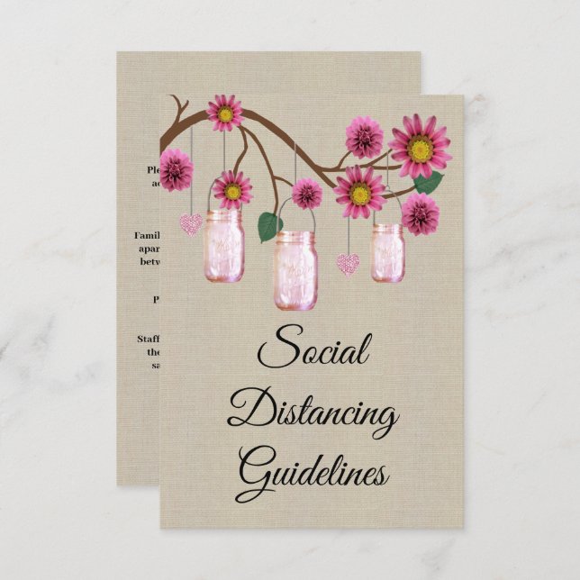 Carte D'accompagnement Mesures de sécurité pour pot Mason floral rose en  (Devant / Derrière)