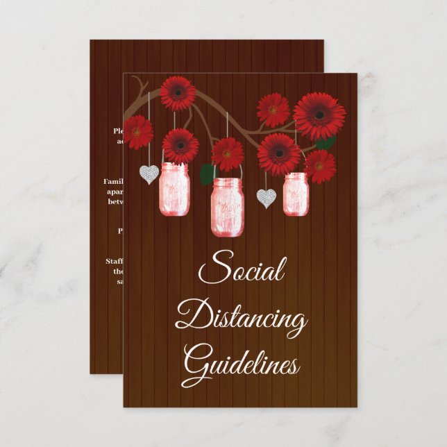 Carte D'accompagnement Mesures de sécurité pour pot Mason floral rouge ro (Devant / Derrière)